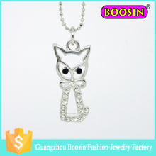 Fashion Women Assessories Alloy Jewelry Silver Crystal Custom Cat Necklace